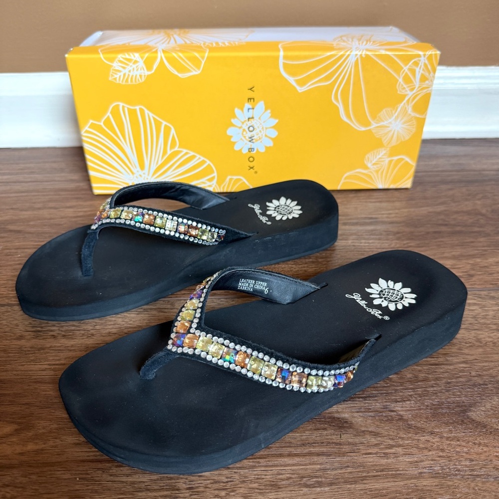 Yellow Box Zabrina Multi-Color Rhinestone Flip Flop Sandals - Picture 2 of 11